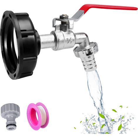 Robinet pour réservoir de 1000 L avec adaptateur pour tuyau d'arrosage, connecteur de robinet IBC S60X6, robinet de jardin pour la récupération d'eau de pluie (adaptateur en plastique 1/2") (1/5)