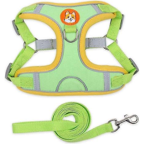 Reflektierendes Hunde-Brustgeschirr in Westenform, atmungsaktive Hunde-Zugleine, verstellbarer Brustgurt, grüne Farbe, Größe L.
