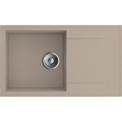 Granitspüle - Spülbecken - Küchenspüle - 78 x 46cm - Beige - Einbauspüle - Halbmatt, Kratzfest, Platzsparend, Modernes Design, mit Siphon, Carlo 78 (1/5)