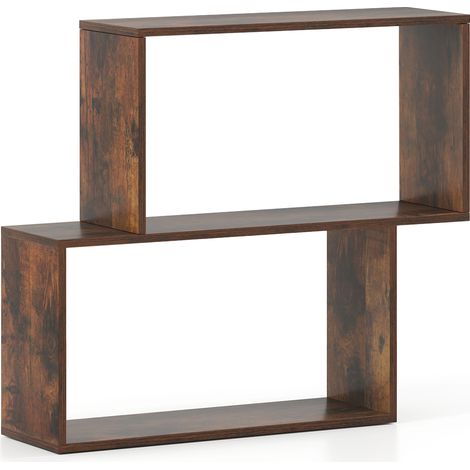 COSTWAY 3-Tier Geometric Bookshelf Freestanding Wooden Bookcase-Brown (1/5)