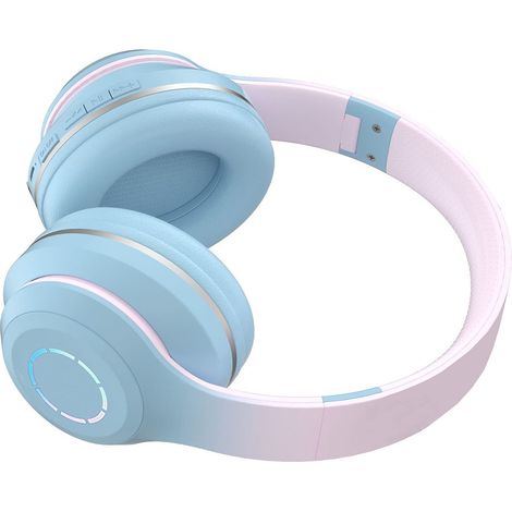 Écouteurs Bluetooth avec basses puissantes, réduction de bruit, pliables, dégradés de couleurs et lumière intégrée, bleus, pour téléphone et ordinateur portable. (1/5)