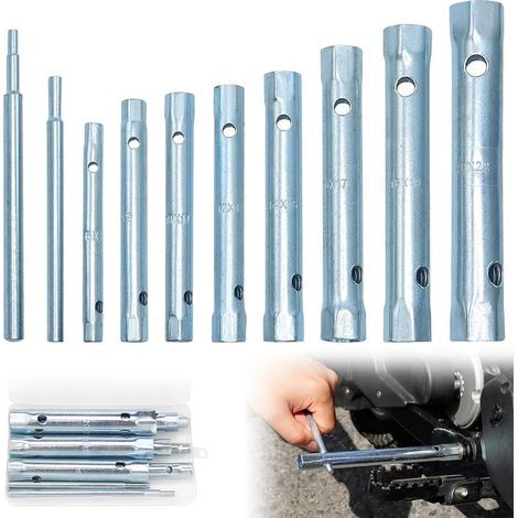 10 Pièces Jeu de Clés à Tubes, Clés à Douille Tubulaires, Cle a Pipe avec Gants 8 x 10-15mm avec 2 Barres, Clé à Pipe pour Automobile Réparation Plombier Robinets (1/5)