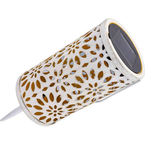 Perforierte zylindrische Solarlampe in Form einer Blume, ideal zur Dekoration eines Gartenwegs oder einer Terrasse. (1/5)