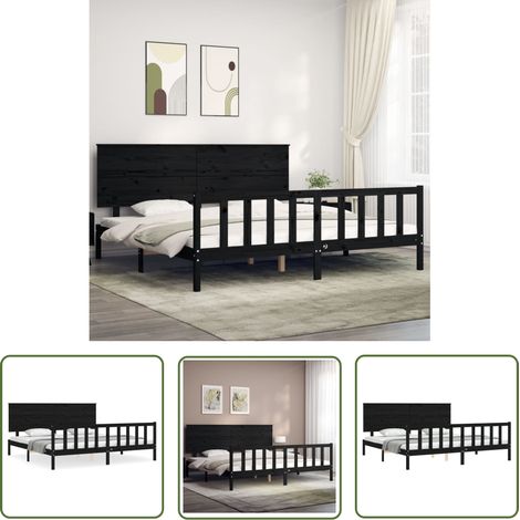 The Living Store Massivholzbett mit Kopfteil Schwarz 200x200 cm - Holzbett - Massivholzbette - Kiefernbett - Boxspringbetten - Doppelbett (1/5)