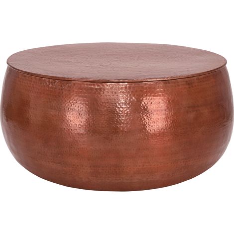 WOMO-DESIGN Couchtisch Ø 90x45 cm Kupfer, Unikat, Hammerschlag-Optik, Handgefertigter Beistelltisch, Orientalischer Wohnzimmertisch, Runde Tisch, Aluminium Loungetisch, Metall Tisch, Flacher Sofatisch