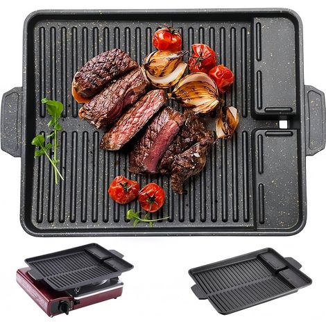 Plaque de cuisson pour induction, plaque de cuisson en fonte, poêle rectangulaire, grille de barbecue, réchaud à gaz, plaque de cuisson de camping, plaque de cuisson antiadhésive, pour plaques de (1/5)