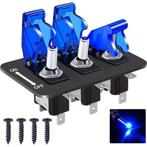 Yacht and racing car modification universal 3-position toggle panel combination switch 12-24V toggle switch with LED light waterproof - 3-position combination blue light - (1/3)