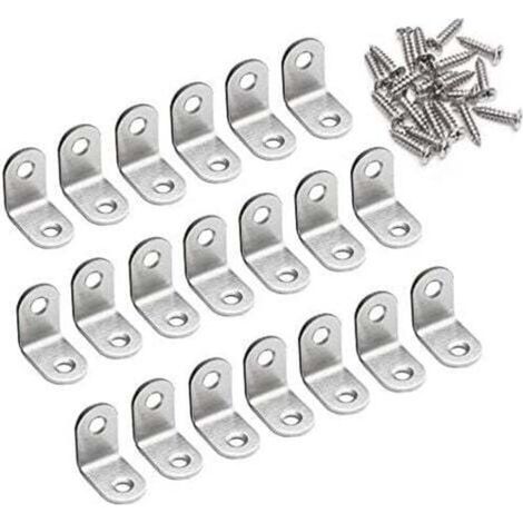 Escuadras de fijación en ángulo recto de 90 grados, escuadras de esquina metálicas en forma de L de 20 x 20 x 16 mm en acero inoxidable para madera, muebles y armarios, 20 piezas - Crezuo