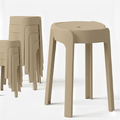 Tabourets Gigognes empilables par 8 BM HOME TAB-BEIGE en plastique, légers pour la maison salle de classe, cuisine, jardin (1/5)