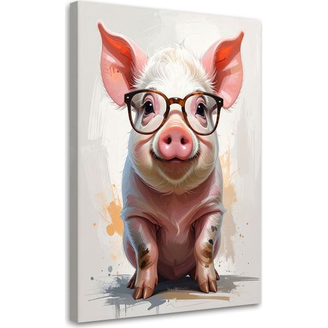Image sur Toile, Cochon avec des lunettes sur fond beige,20x30 (1/4)