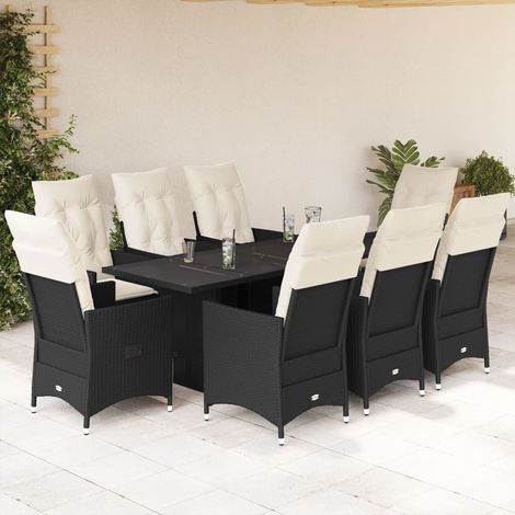 Salon de jardin 9 pièces en résine tressée noire, fauteuils inclinables et coussins - PANGIVO (1/5)