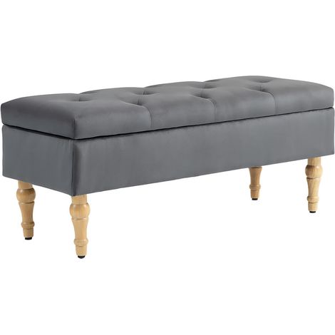 Rangement pratique au quotidien pouf banquette coffre à charnière 38L assise velours gris foncé pieds en bois (1/5)