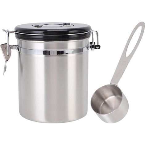 Boîte à café en acier inoxydable 304 hermétique avec indicateur de date et cuillère intégrée, conservation optimale des arômes pour cuisine (1/5)