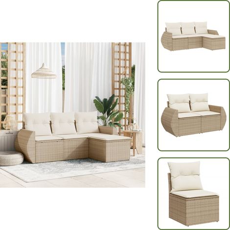 The Living Store 4-tlg. Garten-Sofagarnitur mit Kissen Beige Poly Rattan - Gartengestell - Gartenmöbelset - Lounge Set - Outdoor Furniture - Rattan Sessel (1/5)