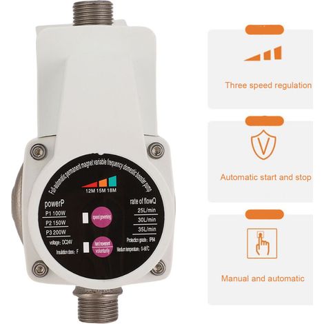 Pompe De Surpression Eau 24V DC 200W DN15 Automatique Silencieuse IP64 Étanche Pour Cuisine Douche Jardin (1/4)