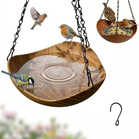 Vasque à Oiseaux Sauvages Suspendue Aspect Bois, Abreuvoir extérieur pour Jardin, Bol décoratif pour Oiseaux (1/5)