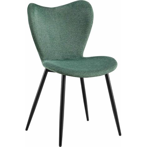 Chaise de salle à manger x1 dossier forme arrondie en papillon en tissu vert cadre à quatre pieds en métal noir 100007514 (1/5)