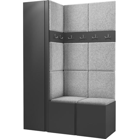 Conjunto para recibidor Pinis IX, Abriamo 6, 186x124x46cm, Aglomerado laminado, Tapiz, Colocada, Montada en la pared