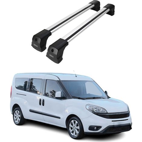 OMAC Dachträger Querträger kompatibel mit Fiat Doblo II 2010-2021 – 2 Stangen – Abschließbar – Aluminium Silber (1/5)