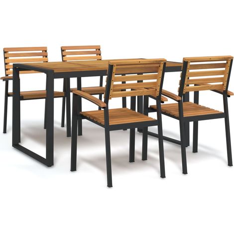 5 pcs Ensemble Table et Chaise de Jardin Contemporain Ensemble Table à manger + 4 chaises bois d'acacia massif et métal 26278 (1/5)