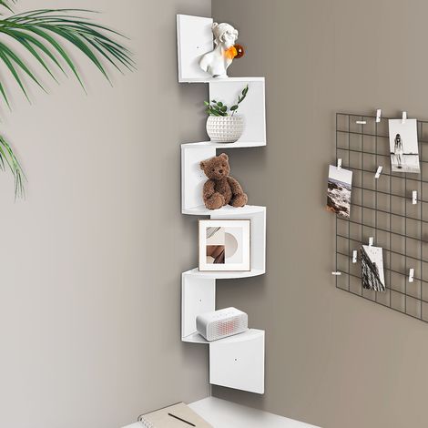 Youyijia 2set Corner Shelf Wooden Corner Shelf White 3 Size 19cm 22cm 26cm Fan Shape White Corner Wall Shelf For Home Furniture And Office Decoration Bathroom Living Room (5-layer corner shelf) (1/5)