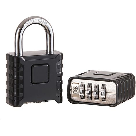 Cadenas à combinaison robuste extérieur, 52mm grand cadenas 4 chiffres avec anse épaisse 8mm, imperméable intempéries pour portail, abri, garage, jardin, cadenas de casier (Noir) (1/4)