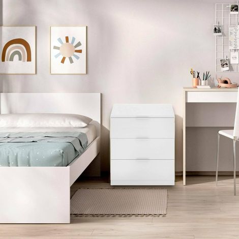 Chevet, Commode Basse, Table de Nuit, Étagère de Chevet, 50x34 h58 cm, Blanc (1/5)