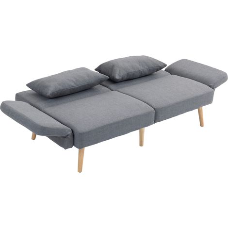 Canapé convertible 3 places clic clac dossier inclinable accoudoirs réglables tissu effet lin gris 200x90x80 cm