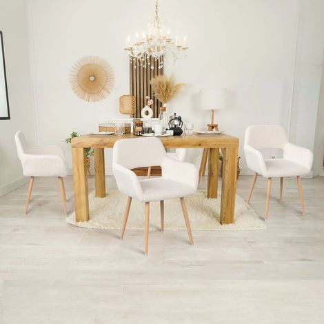 MEUBLES COSY Set 4 poltrone sedie - in tessuto spugna beige - gambe in metallo effetto legno - stile scandinavo - Sala da pranzo, ufficio, soggiorno