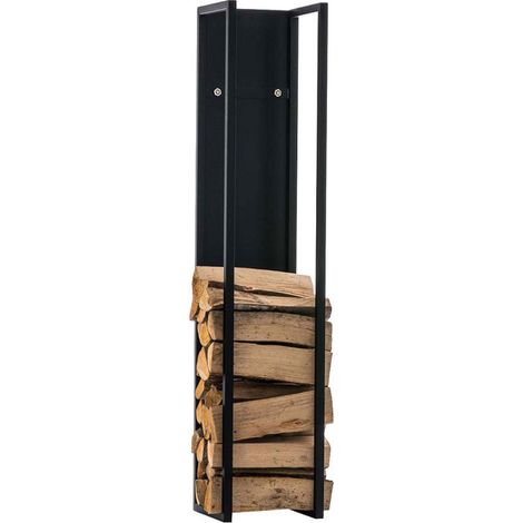 Range-bûches rangement bois de cheminée 160x25 cm en métal noir-mat 100003577 (1/5)