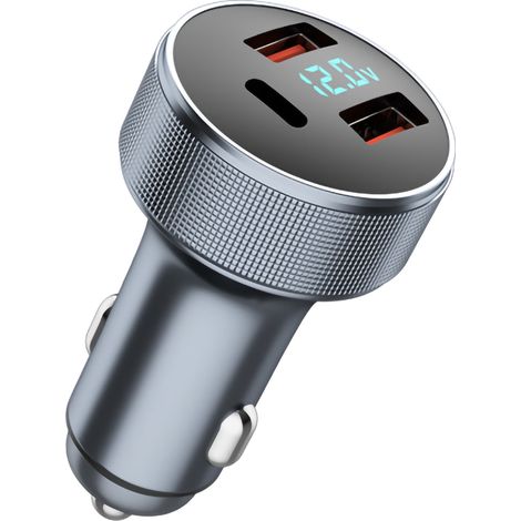 1 Chargeur allume-cigare, USB-C PD 36W, QC 3.0 double port, voltmètre LED, pour smartphone tablette (1/5)