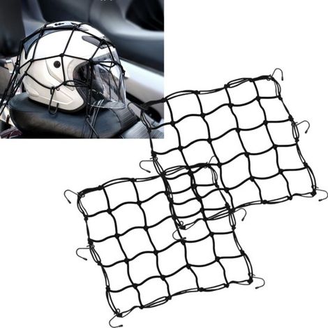Filet élastique en deux parties pour casque/bagages. Compartiment de rangement élastique avec crochets. Sangles de fixation pour bagages. Filet à bagages pour véhicules, 30 x 30 cm, pour coffre. (1/5)