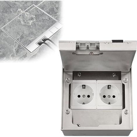 Toma de suelo, toma empotrada con tomas estándar 2/3 UE, toma empotrada de acero inoxidable, toma de suelo impermeable para interiores, para cocina, salón, oficina (2 (1/5)