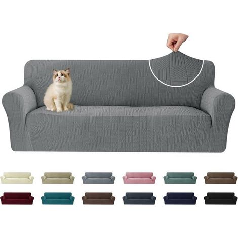 1 Housse de canapé, Extensible, Universelle, Polyester, Gris Clair, Protection animaux 3 places (1/5)