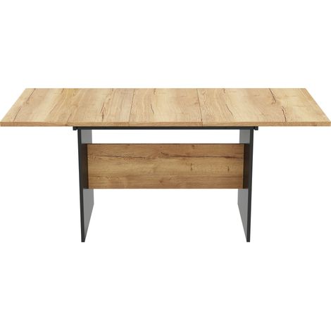 Mesa de comedor extensible 140-180 x 80 cm en MDF, para 4-6 personas, color negro y nogal oscuro (1/5)