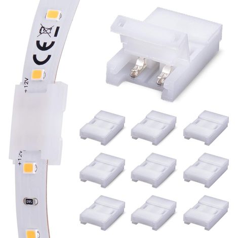Connecteur Ruban LED à 2 Broches pour 10mm de Large Couleur Unique Flex LED Bande 12V 24V, Max ampères 5A, 2 Pin 10mm Strip Connector, Raccord Ruban Led, Pack de 10 (1/5)
