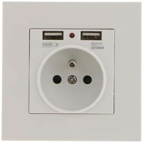 Lot de 2 prises murales, prise de courant murale avec double port USB 5V/2100mA, prise encastrée avec 2 ports USB, pratique et facile à utiliser, TREETALK (1/4)