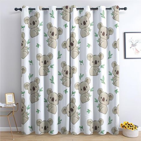 Rideau Occultant Koala, Rideaux Thermiques à Oeillets pour Salon Chambre Fenetre, Motif Animal De Dessin Animé Mignon Rideaux Lot De 2 Moderne Décoration De Fenêtre, 140x160 cm (L x H) - 140L X 160H (1/5)