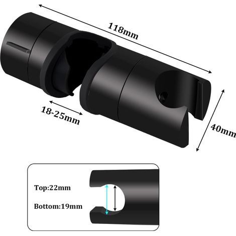 Support douche, Universel Support Pommeau de Douche Noir Pour Barre de Douche 18-25 mm en ABS Massif épaissir et Version Améliorée Support de Pommeau de Douche, Noir Mat (1/5)