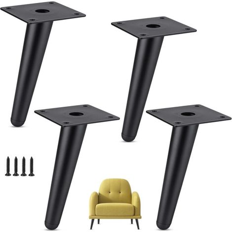 4er-Set Möbelfüße, Tragkraft bis 600 kg, 15 cm hohe Metall-Schrankbeine, konische Tischbeine, Möbelfüße für Schränke und Sofas, inklusive Schrauben und geräuscharmer, rutschfester Unterseite, Schwarz (1/4)