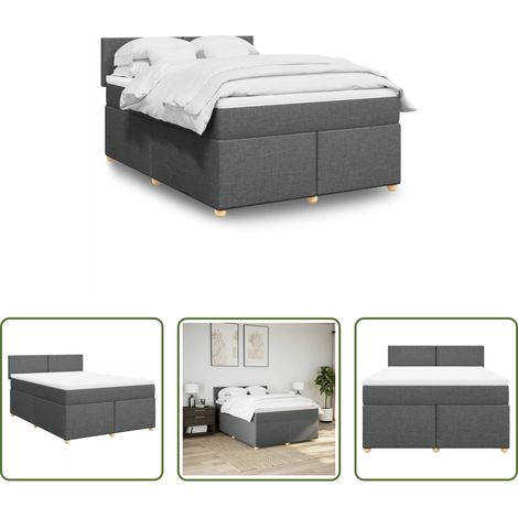 vidaXL Taschenfederkern - Boxspringbett mit Matratze Dunkelgrau 160x200 cm Stoff (1/5)
