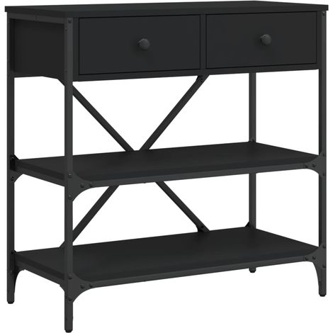 Table d'appoint console pratique avec étagères et tiroirs pour une entrée organisée 75 x 34,5 x 75 cm bois d'ingénierie noir DEC032153