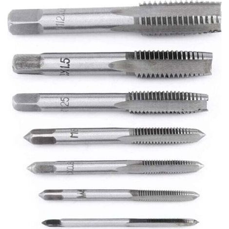 Jeu de tarauds métriques - PZCC - 7 pièces - Acier à roulement - Tailles M3-M12 - Pour bois, plastique, aluminium (1/4)