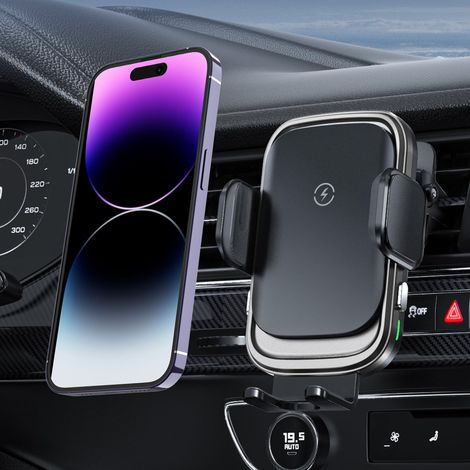 15W Car Phone Holder Induction [Automatic Clamping], Dual Coil Fast Wireless Induction Car Charger Compatible with 15/14/13/12/11, ZFlip5/4/3/S24/S23, etc (1/5)