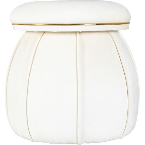 Pouf imbottito Corin in velluto avorio e oro (1/3)