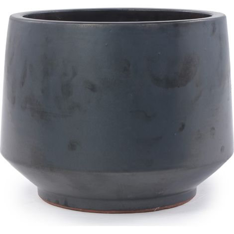 Maceta de cerámica hecha a mano Ø 22 cm, negro mate, con orificios de drenaje (1/5)