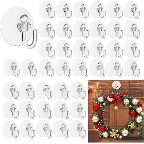 42 PCS 40mm Ventouses avec Crochets Transparent, Petites Ventouses Plastiques avec Crochet Ronde, Accroche Torchon Cuisine, Adapté pour Fenêtres, Décorations de Noël, Décorations de Noël (1/5)