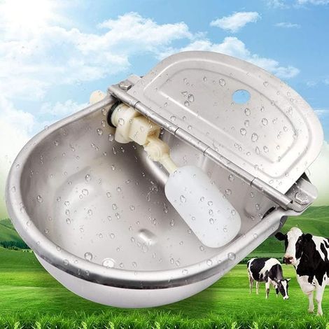 Abreuvoir Automatique pour Bovins Grande Capacité en Acier Inoxydable Bol Automatique Bétail Abreuvoir pour Chevaux Chèvres avec Valve À Flotteur réglable et Trou de Drainage