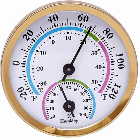 Igrometro da interni, color oro, diametro 58 mm, 1 pezzo, monitor di temperatura e umidità adatto per casa e ufficio. (1/5)