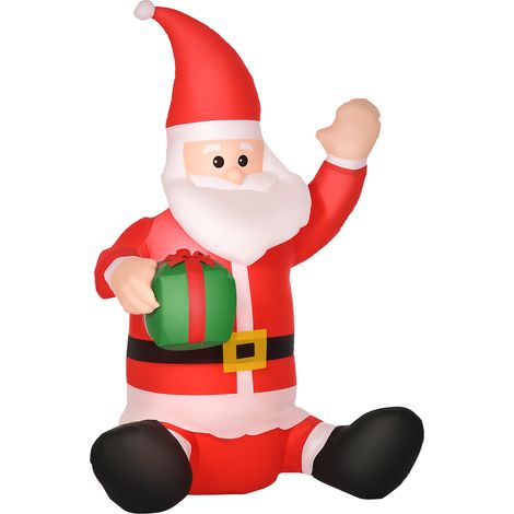HOMCOM 4ft Lighted Inflatable Santa Claus with Gift Box Christmas Outdoor (1/5)